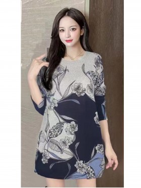 Leaves and Flowers Printed Jersey Knit Fashion Top